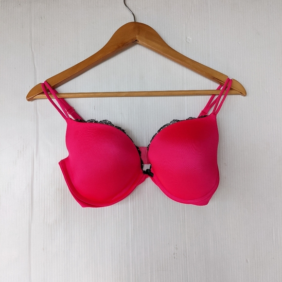 VICTORIA'S SECRET Very sexy push-up bra hot pink black lace 34DD - Picture 6 of 7